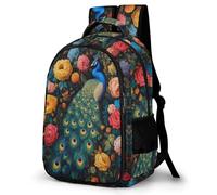 WECECE Mochila Peacock Colegio Niño 8-12 Años-Mochila Escolar Primaria Infantil Ligera con Animal Flores para La Escuela, Viajes y El Día a Día