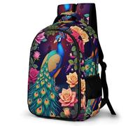 WECECE Mochila Peacock Flores Infantil para Niño Niña Primaria Mochila Escolar con Animal Mochilas, Colegio Viaje Guardería para 7-15 Años