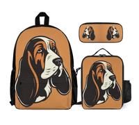 WECECE Mochila Perro de Caza Baquito Escolar Niña Primaria, 3 Piezas Mochilas Cachorro Animal Colegio con Bolsa de Almuerzo y Estuche, Mochilas Infantiles para Niñas y Chicas