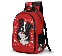 WECECE Mochila Primaria Border Collie Niño Primaria y Colegio Bolsa Escolar Rojo Cachorro Niña 11-13 Años Mochila Colegio, Bookbag Ligera Resistente para Vuelta al Cole y Regalo