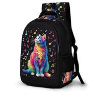 WECECE Mochila Primaria Colorido Gato Niño Primaria 1º-3º Bolsa Escolar Música Gatito Niña 8-12 Años Mochila Colegio, Backpack Cómoda Impermeable para Viaje y Ocio Libros y Cuadernos