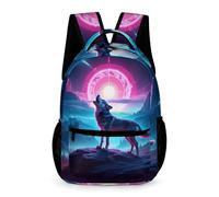 WECECE Mochila Primaria Diseño de Lobo Niña 2-5 Curso Mochila Motivo Animal Lobos Niño 13 Años Bookbag para Libros Cuadernos Bolsillo Frontal Bolsillos Laterales Regalo Cumpleaños