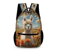 WECECE Mochila Primaria Divertido Alpaca para Niños 4 Curso Mochila de Motivo Animal Llama Niñas 7-11 Años Daypack Resistente Uso Diario Cosas de Colegio Botella Regalo Escolar