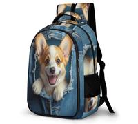 WECECE Mochila Primaria Divertido Cachorro Niño Colegio Curso 1-3 Bolsa Escolar Lindo Corgi Motivo Niña 8-11 Años Mochila Colegio, Daypack Duradera y Práctica para Escuela y Viaje Libros y Cuadernos