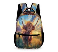 WECECE Mochila Primaria Estampado de Vaca Highland Chicos Chicas 12 Años Bolsa Escolar Ganado 5 Curso Bolsa de Escuela Correas Ajustables Libros Botella Paraguas Regalo Cumpleaños