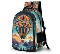 WECECE Mochila Primaria Flores Globo Aerostático Globo Niño Primaria 2º-4º Bolsa Escolar Niña 7-12 Años Mochila Colegio, Bookbag Práctica Duradera para Excursión Escolar Actividades Diarias