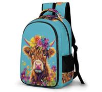 WECECE Mochila Primaria Ganado Highland Niño Primaria 4º-6º Bolsa Escolar Diseño Toro Niña 6-9 Años Mochila Colegio, Bookbag Grande Ajustable para Regalo de Cumpleaños Clases y Salidas