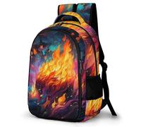 WECECE Mochila Primaria Llamas Motivo Niño Curso 2-5 Bolsa Escolar Fuego Patrón Niña 6-10 Años Mochila Colegio, Daypack Grande Ajustable para Senderismo y Salidas Actividades Diarias