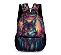 WECECE Mochila Primaria Lobo Dreamcatcher Infantil Colegio 6 Años Mochila Lobos 1-3 Curso Niños Niñas Bookbag Resistente Uso Diario Bolsillo Frontal Bolsillos Laterales Outdoor Tiempo Libre