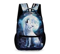 WECECE Mochila Primaria Lobo Luna Llena Niños y Niñas 9 Años Bolsa Colegio Lobos Luna 4 Curso Mochila Estudiantes Resistente Uso Diario Bolsillo Frontal Bolsillos Laterales Vuelta al Cole