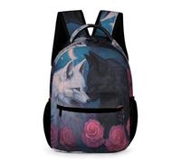 WECECE Mochila Primaria Lobos Rosas 1-2 Curso Escolares Niño Bolsa Colegio Diseño de Lobo Niña 7-13 Años School Bag Ligera con Bolsillos Laterales Cosas de Colegio Botella Vuelta al Cole