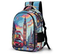 WECECE Mochila Primaria Londres Paisaje Urbano 14 Años Chica Mochila Escolar Londres Big Ben Niño Secundaria Mochila Infantil Resistentes, Bookbag Colegio Viaje y Uso Diario