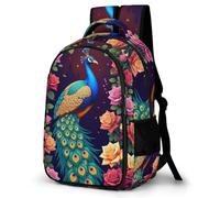 WECECE Mochila Primaria Pavo Real Flores Niño Colegio Curso 1-3 Bolsa Escolar Animal Niña 8-11 Años Mochila Colegio, Daypack Duradera y Práctica para Escuela y Viaje Libros y Cuadernos