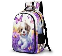 WECECE Mochila Puppy Mariposa Colegio Niño 8-12 Años-Mochila Escolar Primaria Infantil Ligera con Dog Motif para La Escuela, Viajes y El Día a Día