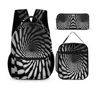 WECECE Mochila Remolinos Escolar Infantil para Niña Niño, 3 Piezas Mochilas Vértigo Visual Escolares Adolescentes Set Backpack Mochila Colegio con Bolsa de Almuerzo y Estuche para Lápices