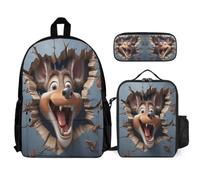WECECE Mochila Reno Escolar Niña Primaria con Lonchera y Estuche, Set de Mochila Galletas de Animales En 3D Niño 6-10 Años para Senderismo y Tiempo Libre
