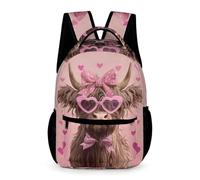 WECECE Mochila Rosa Vaca Highland Curso 1-4 Chicos y Chicas Mochila Colegio Motivo Animal Toro 4 Curso 8-12 Años Bolsa Escolar Libros Objetos Pequeños Colegio Viaje Uso Diario