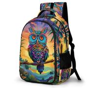 WECECE Mochila Secundaria Colorido Búho Motivo Chico 10-15 Años Bolsa Escolar Estampado Pájaro Chica ESO 1º-2º Mochila Juvenil, Backpack Resistente y Cómoda para Escuela y Viaje Gran Capacidad
