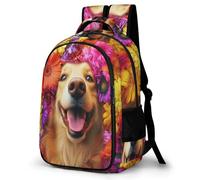 WECECE Mochila Secundaria Golden Retriever Perro Estudiantes 14 Años Mochila Escolar Motivo de Flor Cachorro Chicos Instituto School Bag Resistente Cómoda Impermeable Viaje Uso Diario
