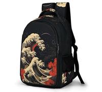 WECECE Mochila Secundaria Japonés Estilo Olas 4º-6º Curso Chicos Mochila Instituto Olas 12 Años Chicas Mochilas Escolares Resistentes, Backpack Escuela Excursión y Senderismo