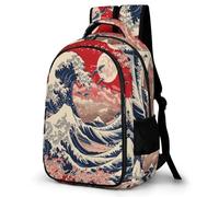 WECECE Mochila Secundaria Japonés Estilo Olas 4º-6º Curso Chicos Mochila Instituto Olas 12 Años Chicas Mochilas Escolares Resistentes, Backpack Escuela Excursión y Senderismo
