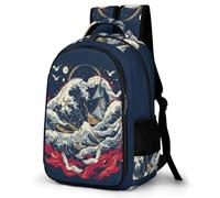 WECECE Mochila Secundaria Japonés Estilo Olas 4º-6º Curso Chicos Mochila Instituto Olas 12 Años Chicas Mochilas Escolares Resistentes, Backpack Escuela Excursión y Senderismo