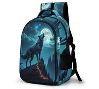 WECECE Mochila Secundaria Luna Llena Lobos Chico 12-16 Años Bolsa Escolar Luna Lobo Chica Estudiantes ESO Mochila Juvenil, Daypack Grande y Resistente para Uso Diario y Paseo