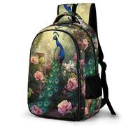 WECECE Mochila Secundaria Pavo Real Chico 13-16 Años Bolsa Escolar Animal Chica ESO 1º-4º Mochila Juvenil, Daypack Impermeable Duradera para Uso Diario y Deporte Escuela y Ocio