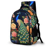 WECECE Mochila Secundaria Pavo Real Chico 13-16 Años Bolsa Escolar Animal Pavo Real Chica ESO 1º-4º Mochila Juvenil, Daypack Impermeable Duradera para Uso Diario y Deporte Escuela y Ocio