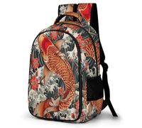 WECECE Mochila Secundaria Pez Koi Japonés Chico 10-16 Años Bolsa Escolar Carpa Koi Chica Colegio Nivel Medio Mochila Juvenil, Bookbag Grande y Resistente para Excursión Escolar