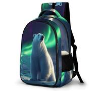 WECECE Mochila Secundaria Polar Oso y Aurora 4º-6º Curso Chicos Mochila Instituto Animal 12 Años Chicas Mochilas Escolares Duradera, Book Bag Escuela Senderismo y Actividades