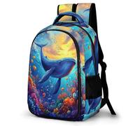 WECECE Mochila Senderismo Adolescente Grande Capacidade, Mochila Ligera con Whale, Mochilas Escolares Marine Animal para Trekking