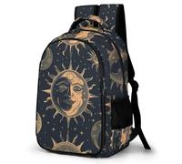 WECECE Mochila Sol Luna Estrellas 1º-3º Curso Niña Mochila Escolar Estilo de Vintage 9-13 Años Chico Mochila Colegio Resistentes, Bookbag Vuelta al Cole Viaje y Actividades