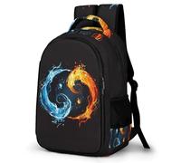 WECECE Mochila Tema de Tai Chi 1º-3º Curso para Niña Mochila Escolar Motivo de Agua Fuego 9-13 Años Niño Mochila Colegio Resistentes, Bookbag para Clases Viaje y Uso Diario
