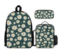 WECECE Mochila Tema Primaveral Margarita Escolar Niño Primaria 3 Piezas, Mochila Flor de Manzanilla para Niñas y Bolsa de Almuerzo 7 a 11 Años, Mochilas Escolares Chica Ligera