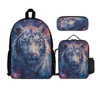 WECECE Mochila Tigre Escolar Niña Primaria 3 Piezas, Mochila para Niñas Kawaii con Animal Estampado 6 a 12 Años, Mochilas Escolares Chica Ligera