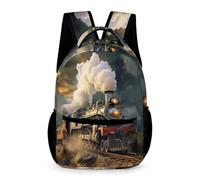 WECECE Mochila Tren Vintage Estilo Chico Chica 8 Años Bolsa Escolar Vapor Tren Curso 3 Estudiantes Mochila de Colegio para Libros 43x32x15 cm para Vuelta al Cole