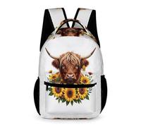 WECECE Mochila Vaca Highland Escolar Primaria Niña Mochila Primaria Motivo Animal 2-5 Curso Niño 7-13 Años Backpack Ligera con Bolsillos Laterales Libros Cuadernos Botella Vuelta al Cole