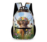 WECECE Mochila Vaca Highland Estudiantes Chicos Chicas 6 Años Mochila Colegio Ternero 6 Curso Escolar Primaria Daypack Bolsillo Frontal Práctico Cosas de Colegio Botella Outdoor Tiempo Libre