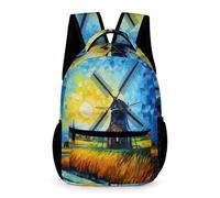 WECECE Mochila Windmill Niño Niña 12 Años Mochila Secundaria Aceite Pintura Estilo 1º ESO Estudiantes Bolsa Escolar Ligera 43x32x15 cm Excursión Libros y Cuadernos