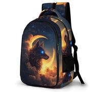 WECECE Mochila Wolves Cool Escolar Niño Adolescente, Mochila Colegio Niña para Juveniles Chico 8 a 18 Años con Moon Lobo, Mochilas para Portátil