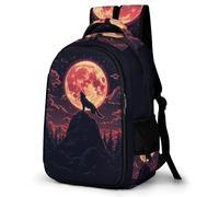 WECECE Mochila Wolves Moon Escolar Niño, Mochilas Adolescente Chica, Mochila Escolar Niña a Partir De 5° Grado, Mochilas Casual con Full Moon Lobo, para Escuela Primaria y Secundaria
