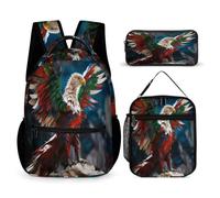 WECECE Mochilas Águila de Montaña Italiana Infantiles Estudiantes con Bolsa de Almuerzo y Estuche, Mochila Colegio Tema Aves Chica 8-12 Años para Escuela