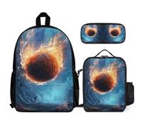 WECECE Mochilas Baloncesto Hielo y Fuego Escolares Estudiantes con Lonchera y Estuche, Backpack Baloncesto Chica 7-13 Años para Escuela y Excursiones