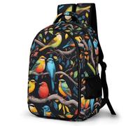 WECECE Mochilas Bird Colorful Motif Escolares Niña, Mochila Grande para Instituto, Mochila Colegio Adolescente con Hoja de Planta De 9 a 16 Años