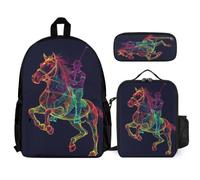 WECECE Mochilas Caballo Escolares Niño Primaria con Lonchera Térmica y Estuche, Mochila Infantil Caballo Animal Niña 6-12 Años para Viajes y Senderismo