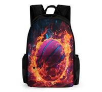 WECECE Mochilas Con Estampado Baloncesto en Llamas Para Niños Escolares Y Niñas, Mochila Escolar Con Baloncesto Para Primaria 3º 4º 5º 6º Backpack Children