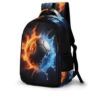 WECECE Mochilas Escolar Niño Fire Water Fútbol, Mochila Colegio para Clases 1 a 5 con Fútbol, Mochila para 7 a 12 Años Colegio y Viajes