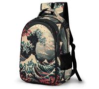 WECECE Mochilas Escolar Niño Japanese Style, Mochila Colegio para Clases 1 a 5 con Wave Pattern, Mochila para 7 a 12 Años Colegio y Viajes