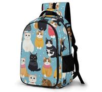 WECECE Mochilas Escolar Niño Kawaii Gato Pattern, Mochila Colegio para Clases 1 a 5 con Animal Gatito, Mochila para 7 a 12 Años Colegio y Viajes